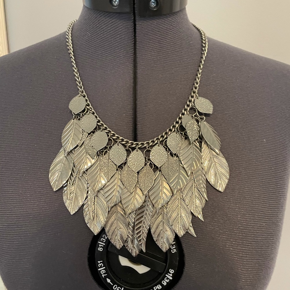 Silver Feather Statement Necklace